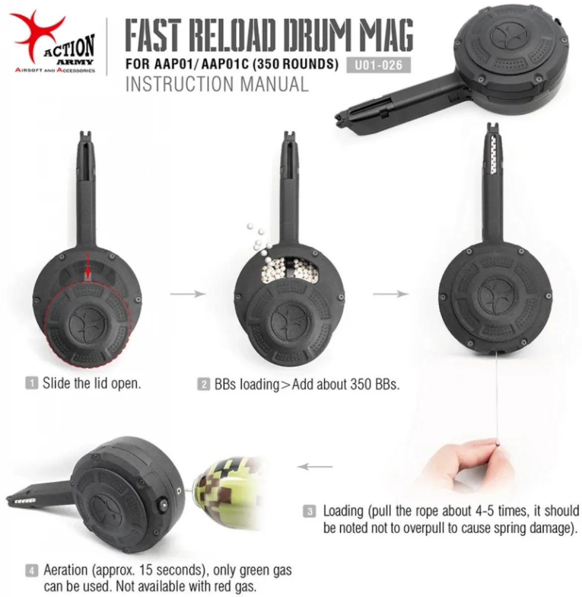Action Army AAP01 Fast Reload Drum GAS Magazine, 350 Schuss